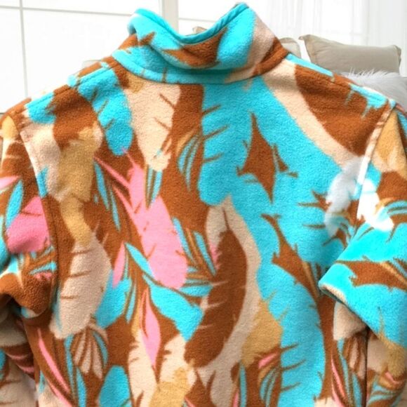 PATAGONIA XS BLUE TOURQUOISE TEAL PINK BROWN  FEATHER DANCE PRINTED  SYNCHILLA - Picture 9 of 15